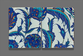 Two Tiles with Continuous Floral Pattern, Ottoman dynasty (1299-1923), c.1560.