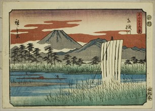 The Sagami River (Sagamigawa), from the series "Thirty-six Views of Mount Fuji (Fuji sanjurokkei)", 1852.