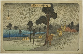 Evening Rain at Koizumi (Koizumi yau), from the series "Eight Views of Kanazawa (Kanazawa hakkei)", c. 1835/36.