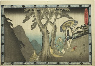Act 5 (Godanme), from the series "The Revenge of the Loyal Retainers (Chushingura)", c. 1834/39. During a heavy rainstorm in the mountains near Kyoto, an old peasant kneels and begs for mercy. Sadakur...