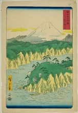 Lake at Hakone (Hakone no kosui), from the series "Thirty-six Views of Mount Fuji (Fuji sanjurokkei)", 1858.