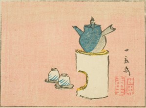 Teapot and cups, section of a sheet from a series of untitled harimaze prints, c. 1850s.