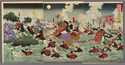 Fierce Fighting at Anseong Crossing in Korea (Chosen Anjo watashi no gekisen no zu), 1894.