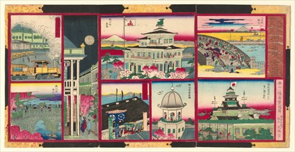 Eight Modern Views of Famous Places in Tokyo of Great Japan (Dai Nippon Tokyo kaika meisho hakkei no zu), 1875.