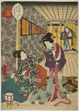 Kiritsubo, No. 1 from the series "Murasaki Shikibu's Genji Cards (Murasaki Shikibu Genji karuta)", 1857.