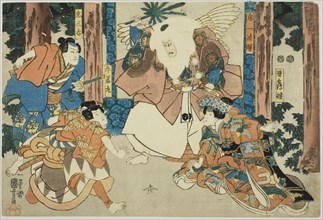 Actors as Ushiwakamaru, Kisanta, Kiichi Hogen, and Minazuru-hime, c. 1847/52.