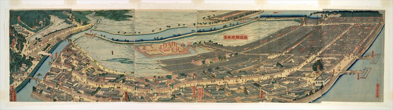 Revised Panoramic View of Yokohama (Saikai Yokohama fukei), 1861 and 1873.