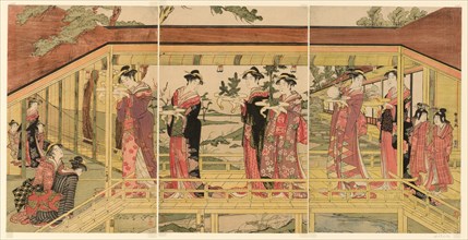 A procession of women holding shimadai decorations, c. 1789/1801.