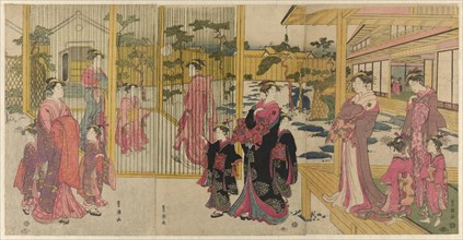 Courtesans of the Chojiya and their attendants playing kemari, c. 1791/93.
