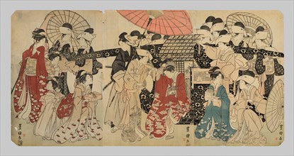 A princess traveling with her attendants descends from a palanquin, c. 1801/04.
