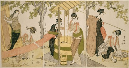Doing the Laundry by the Well Curb (Idobata no sentaku to araihari), c. 1795.