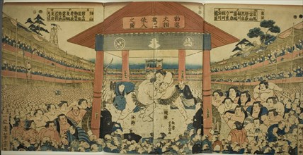 Procession of Wrestlers for a Fundraising Match (Kanjin ozumo dohyo-iri no zu), early 1850s.