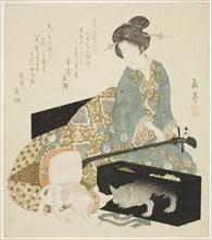 Woman with Shamisen and Cat, c. 1820s.