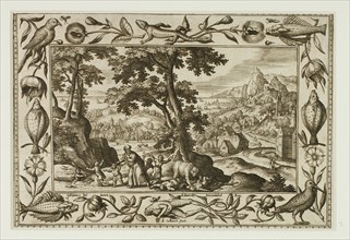 The Mocking Children Cursed by Elijah and Eaten by the She-Bear, from Landscapes with Old and New Testament Scenes and Hunting Scenes, 1584.