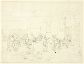 Study for The Mint, from Microcosm of London (recto); Sketch of Courtyard (verso), c. 1809.