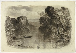 River with Castle Ruin and Boat I, c. 1855.