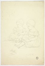 Two Seated Baby Girls (recto), a Still Life, and Two Animals (verso), 1840.