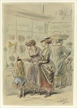 Two Ladies and Little Girl Before Hairdresser's Shop, n.d.