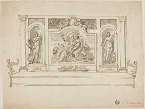 Neptune and Amphitrite Flanked by Jupiter and Juno: Design for Painted Hall or Garden Bench, n.d.