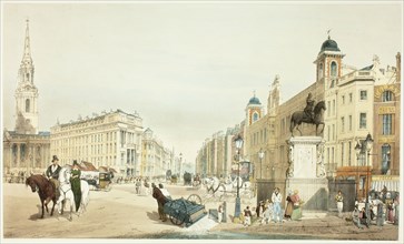Entry to The Strand from Charing Cross, plate twenty from Original Views of London as It Is, 1842.