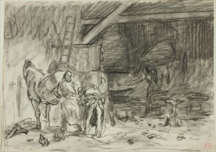 Interior of a Blacksmith's Shop (recto); Man Bending Over, Seen from Read (verso), 1833/1894.