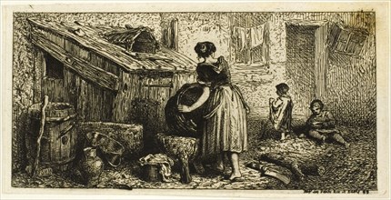 Woman Washing Pots, with Children, 1845.