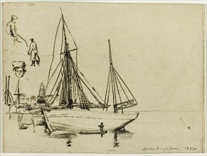 Sketch of Fishing Boats and Sailors, 1902.