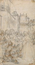 Literary Illustration with Group of Figures Pleading with Man, n.d.