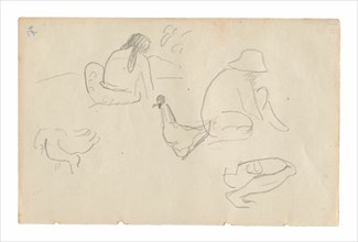 Sketches of Seated Figures and Chickens (recto), Nude Female Torso (related to the painting Te a no areois [The Seed of the Areoi]) (verso), from the Carnet de Tahiti (Tahitian sketchbook), 1891/93.