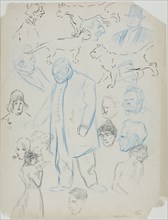 Sheet of Sketches: Men, Women and Cats (recto); Sheet of Sketches: Men and Women (verso), 1879/1923.