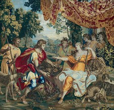 The Offering of the Boar's Head, from The Story of Meleager and Atalanta, Brussels, 1673/86. Woven at the workshop of Jan II Leyniers, after a design by Charles Le Brun. Detail from a larger artwork.