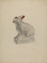 Pa. German Seated Chalkware Rabbit, c. 1938.