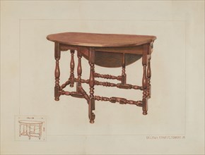 Eight Leg Table with Drawer, c. 1936.