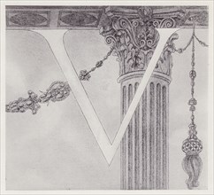 Initial Letter V (Column) to Volpone, 1898. Creator: Aubrey Beardsley.