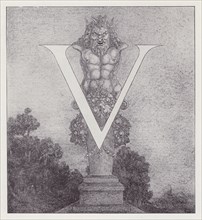 Initial Letter V (Satyr) to Volpone, 1898. Creator: Aubrey Beardsley.