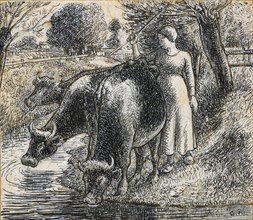 Compositional study of a 'Female Cowherd', 1845 - 1903. Creator: Camille Pissarro.