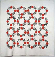 Bedcover (Rose Wreath), United States, c. 1845/50. Creator: Unknown.