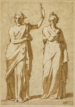 Two Standing Female Figures (Studies after Classical Statuary), 1580/84. Creator: Andrea Boscoli.