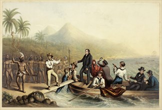 The Reception of the Rev. J. Williams, at Tanna in the South Seas, the Day Before He was..., 1841. Creator: George Baxter.
