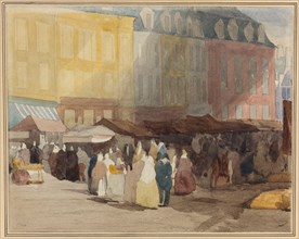A French Market Scene, possibly Boulogne, 1829 or 1832. Creator: David Cox the elder.