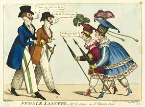 Female Lancers - or A Scene in St. James's Street, published January, 1819. Creator: Isaac Robert Cruikshank.