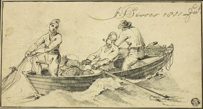 Three Fisherman in a Boat, 1811. Creator: John Thomas Serres.