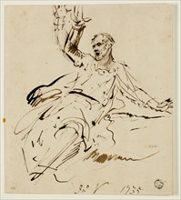 Seated Male Figure with Raised Arm, 1735. Creator: John Vanderbank.