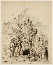 Children Playing near Statue in Garden, 1714/39. Creator: John Vanderbank.