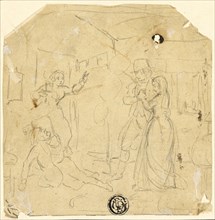 Dramatic Scene with Couple, Older Man, c. 1840. Creator: Joseph Clayton Bentley.