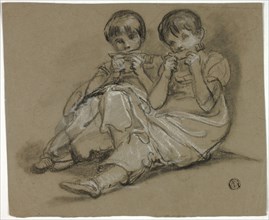 Two Girls Playing on Combs (recto); Sketch of Seated Woman with Fragment of Another... , c. 1790. Creators: Thomas Barker, Thomas Jones Barker.