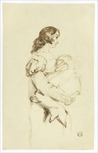 Young Woman Carrying Baby, c. 1830. Creators: Thomas Jones Barker, Thomas Barker.