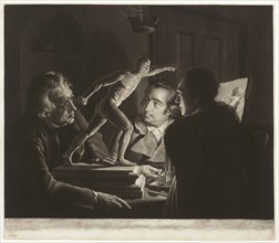 Three Persons Viewing the Gladiator by Candlelight, 1769. Creator: William Pether.