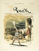 A Little Ajax for a Cent Defying the Lightning, from Puck, published December 10, 1890. Creator: Charles Jay Taylor.