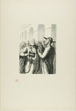 At the Universal Exhibition: Security check at the entrance: the bald need t..., 1867, printed 1920. Creator: Charles Maurand.